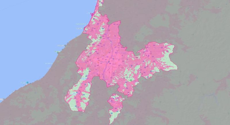 長岡市の楽天回線の無制限エリア状況(2023年9月時点)_人口カバー率 99.93%